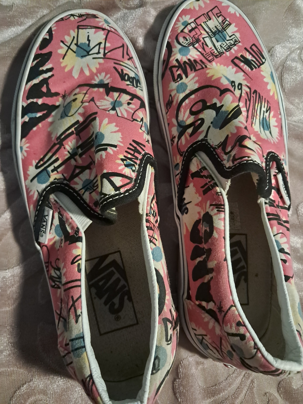 Vans Pink Floral Graffiti Slip-On Sneakers